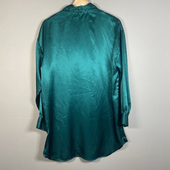 Vtg Victoria's Secret Gold Label Green Satin Button Down Sleep Shirt S Designer - Picture 7 of 13